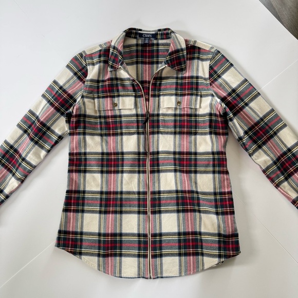 Vintage Chaps Zip Up Flannel Plaid Shirt Jacket Women’s Small - Picture 3 of 9